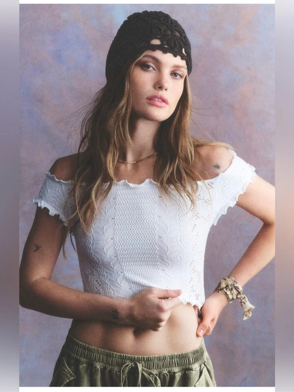 Free People Cora Crochet Knit skull - cap